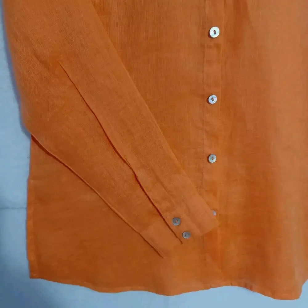 C&C California Linen Button Up Shirt Size S Orange Long Sleeve Tunic Top NEW - Picture 4 of 8